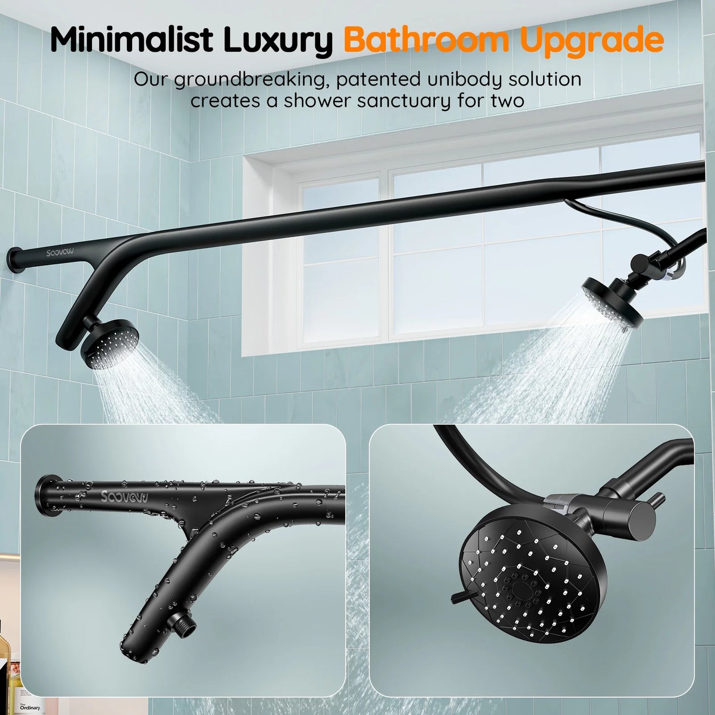 Tandem Dual Shower Head System For Couples, Two Person Showerhead