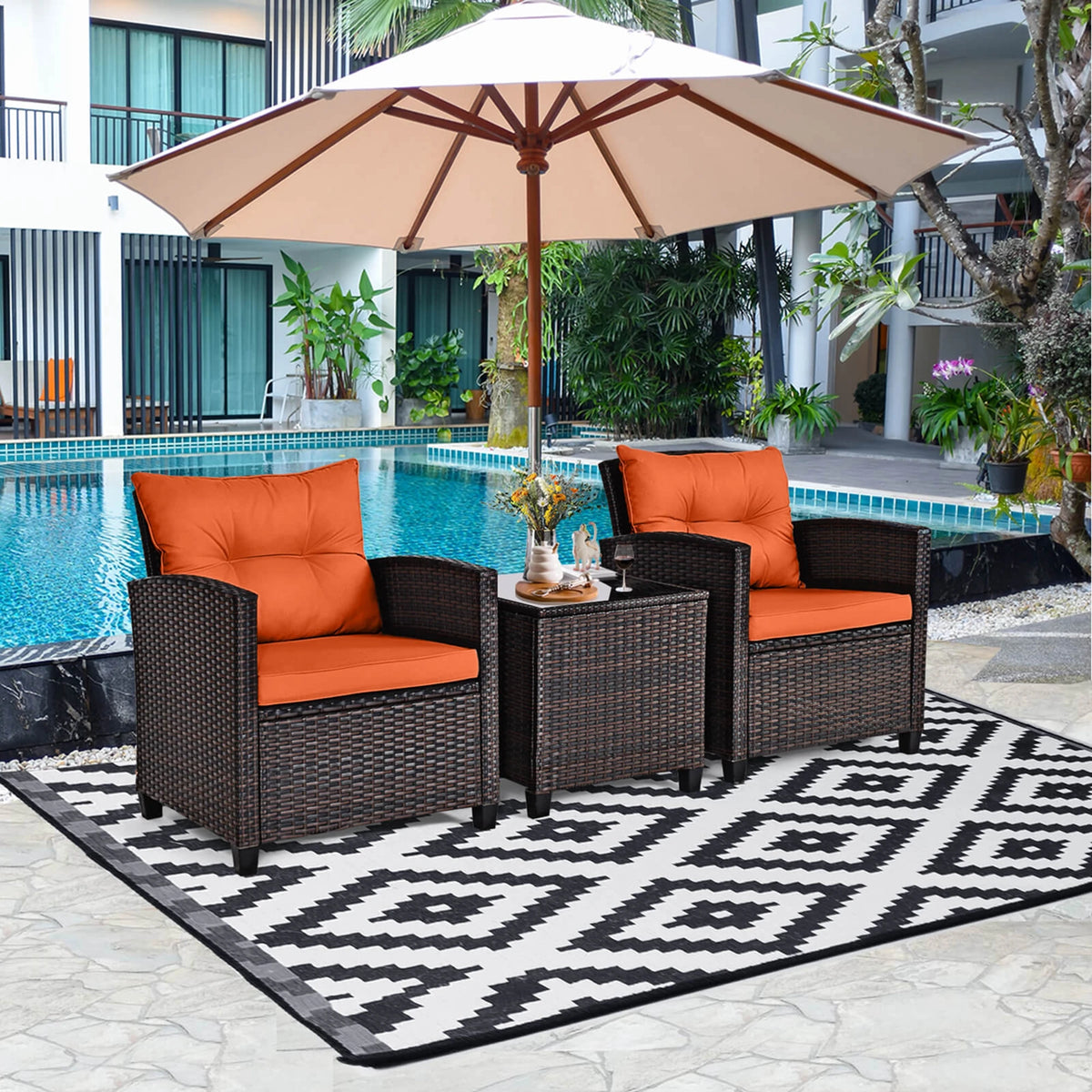 Homasis Rattan Patio Furniture Cushioned Outdoor Conversation Set