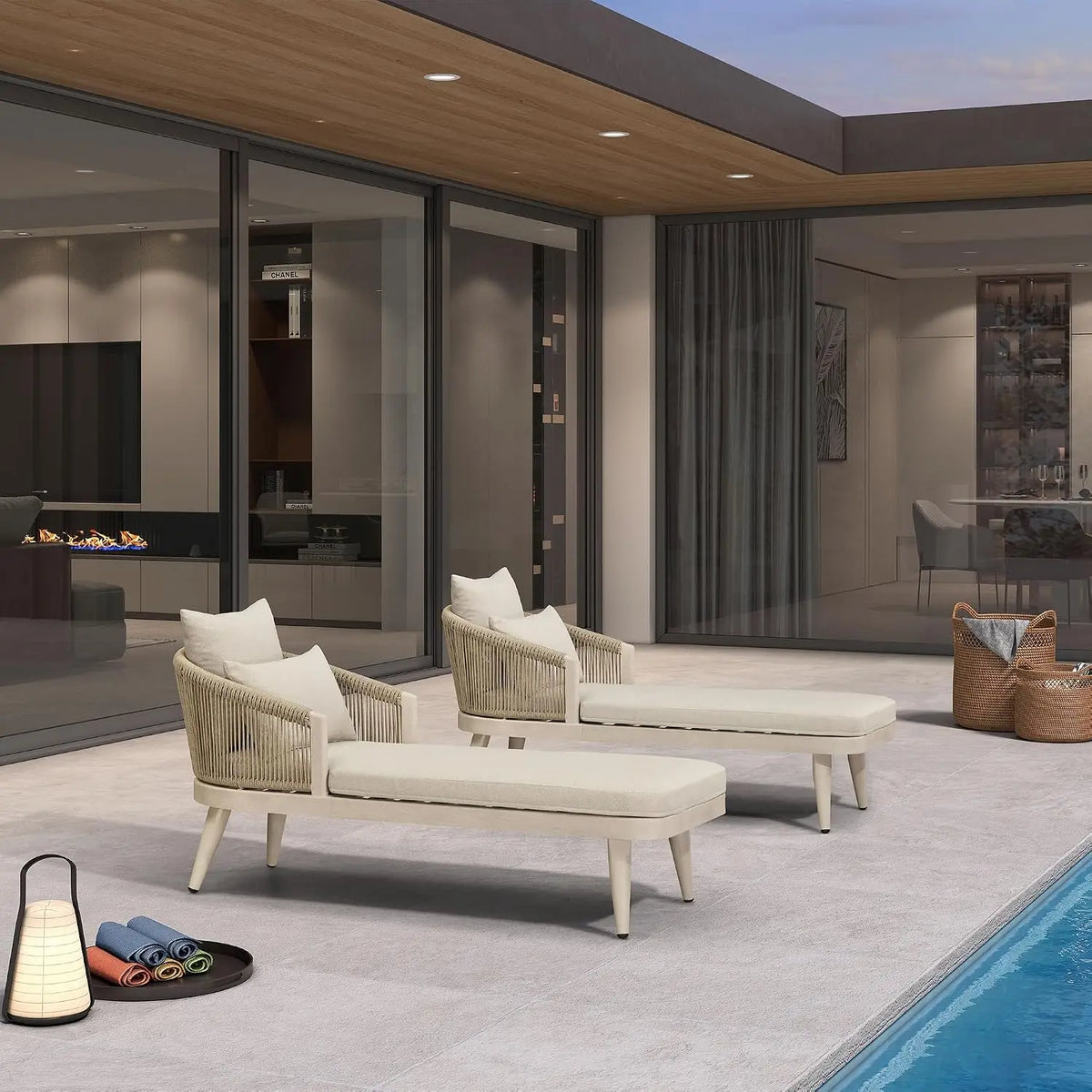 Modern Outdoor Aluminum And Wood Chaise Lounge Chairs For Patios