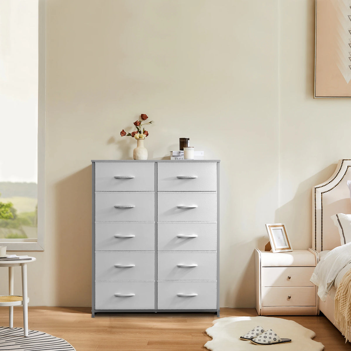 JHK Modern Bedroom Wardrobe With Fabric Drawers For Organized Storage