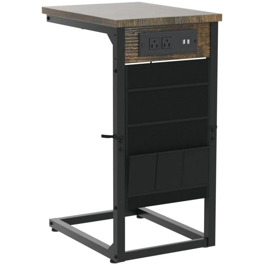 XIUWO C Shaped End Table With USB Charging Station Set