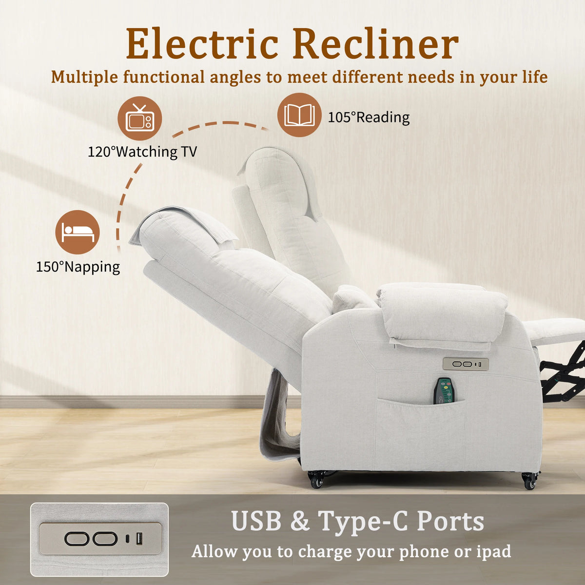 Korser Power Recliner Chair With Wheels And USB Port