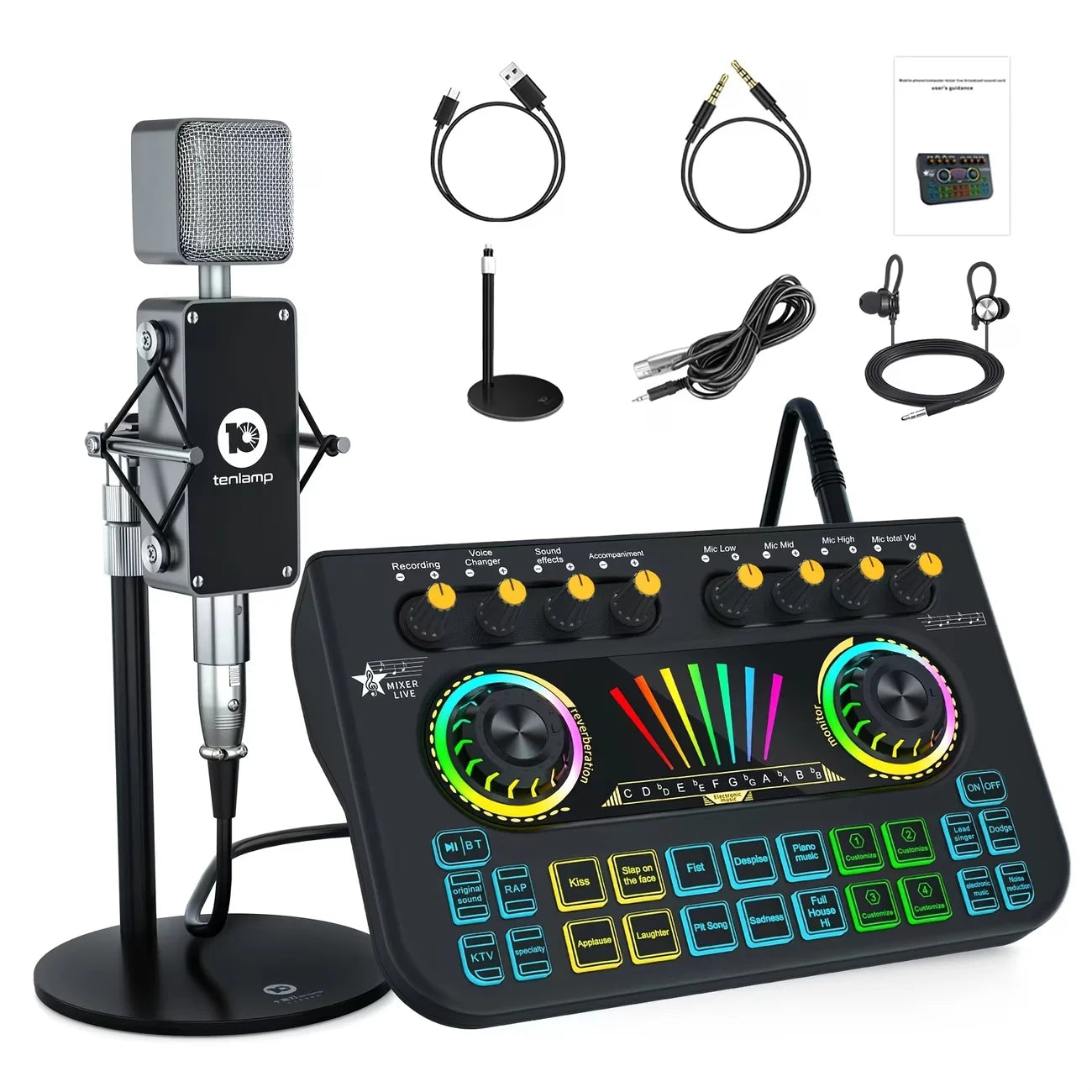 Tenlamp Mic Mixer Set for Podcast Streaming and DJ Studio