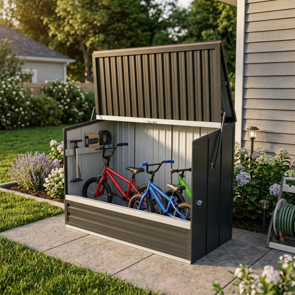 Outdoor Galvanized Steel Storage Shed With Foldable Front Door