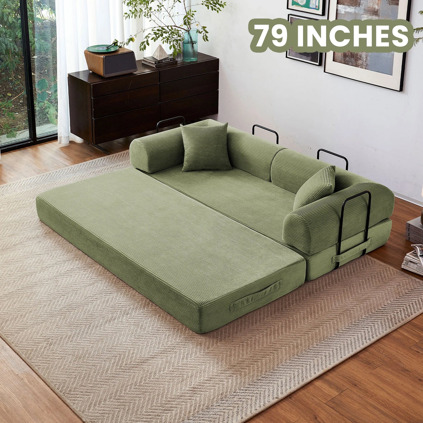 Modern Style I-Shaped Corduroy Futon Sleeper Sofa