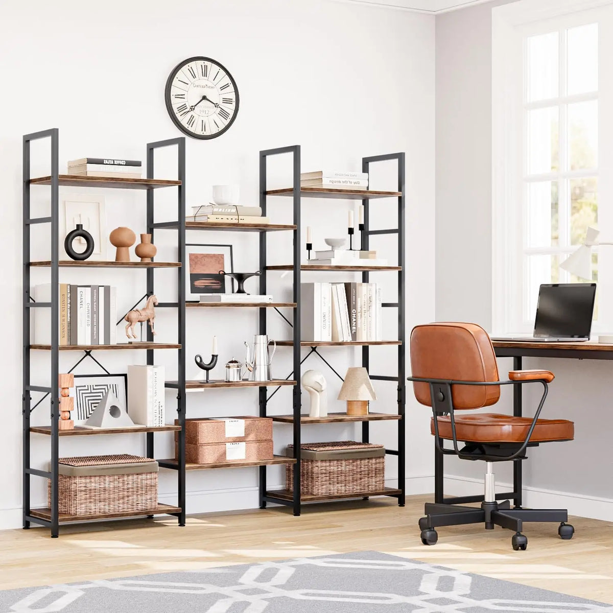 Modern 14 Shelf Laminated Bookcase With Open Floor Storage