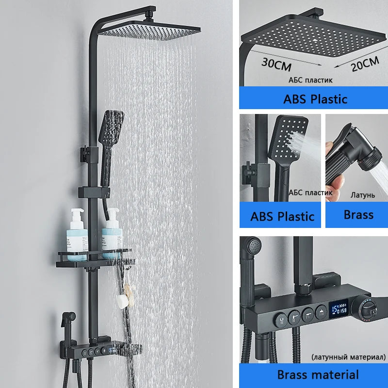 ALENARTWATER Black And Gold Shower Faucet Set With Dual Spray