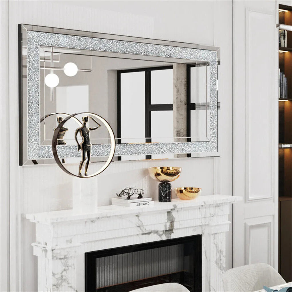 Crystal Crush Diamond Wall Mirror Rectangular Modern Rooms