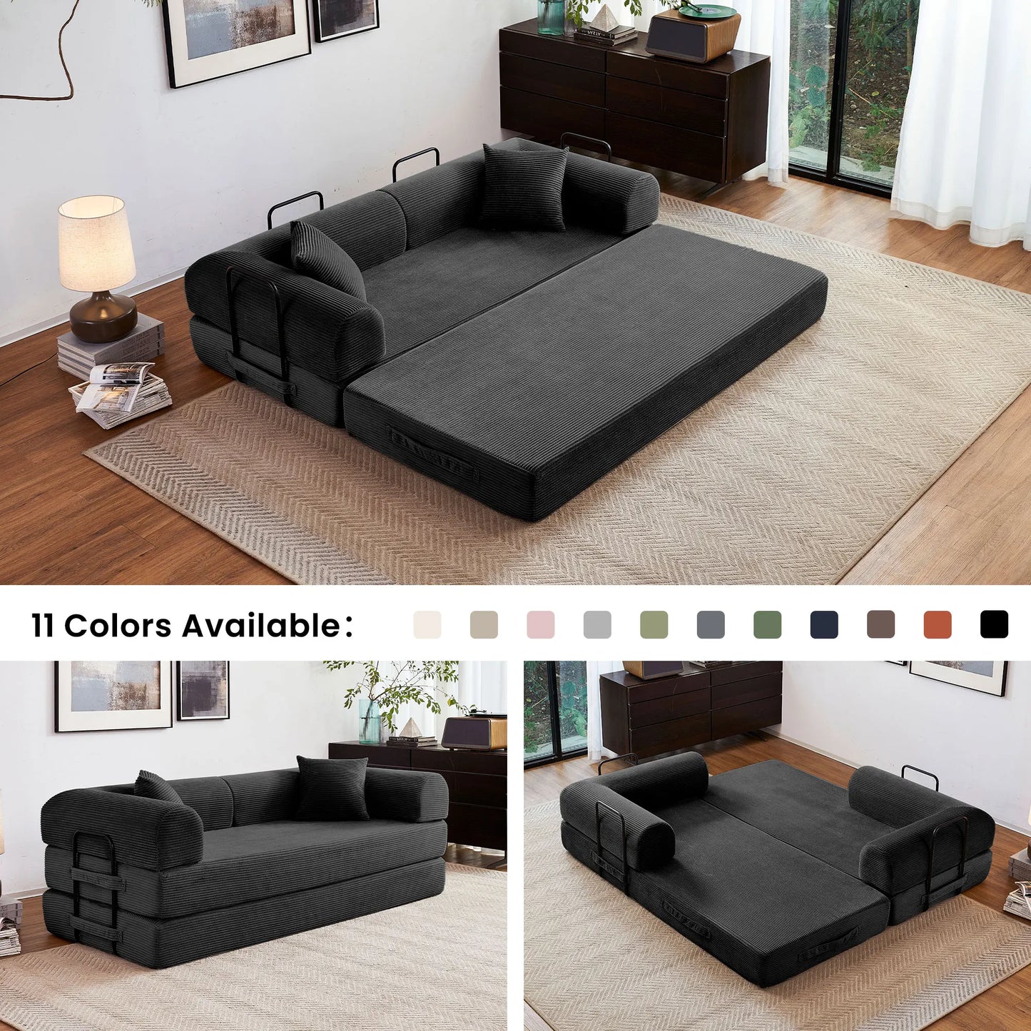Modern Style I-Shaped Corduroy Futon Sleeper Sofa