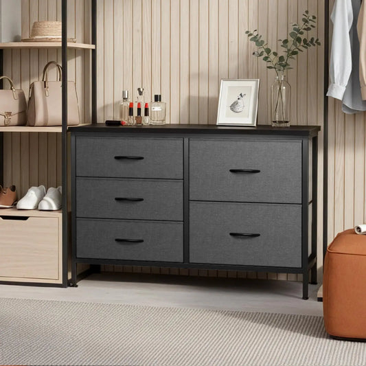 JHK Fabric Chest With Metal Frame Bedroom Storage Organizer