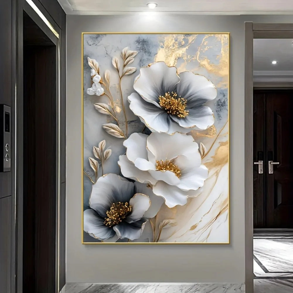 Modern Floral Canvas Mural Framed 3D Flower Painting