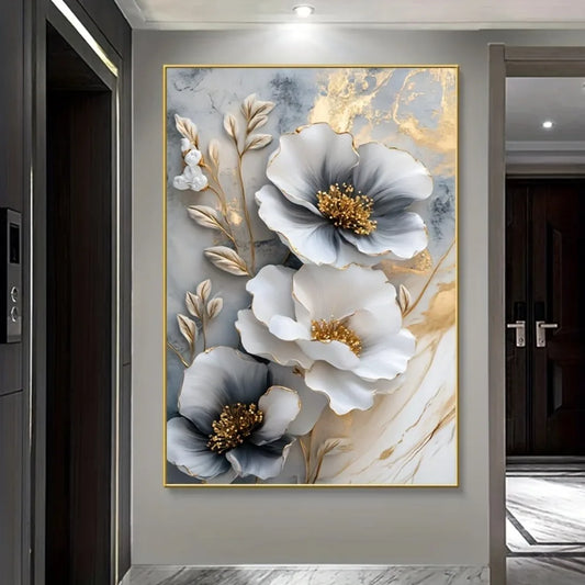 Modern Floral Canvas Mural Framed 3D Flower Painting