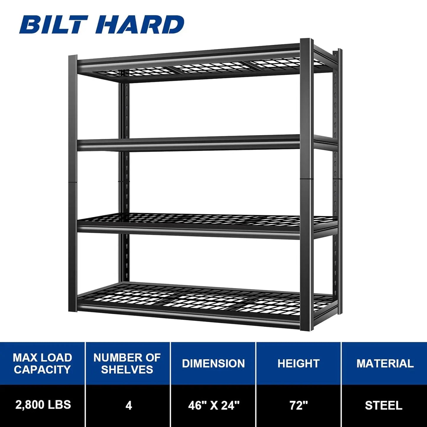 Heavy Duty Metal Garage Shelves With 4 Adjustable Steel Levels