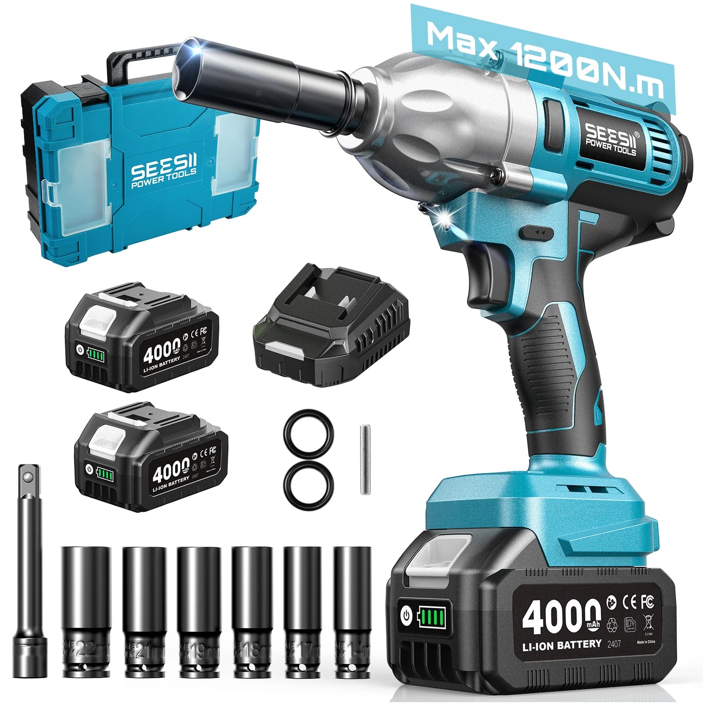 Seesii WH710 Pro Cordless Impact Wrench 1200Nm Brushless LED