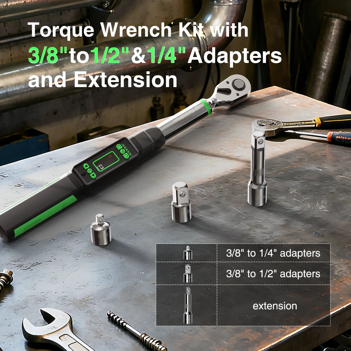 TaskStar Digital Torque Wrench With Adapters For Automotive Repair
