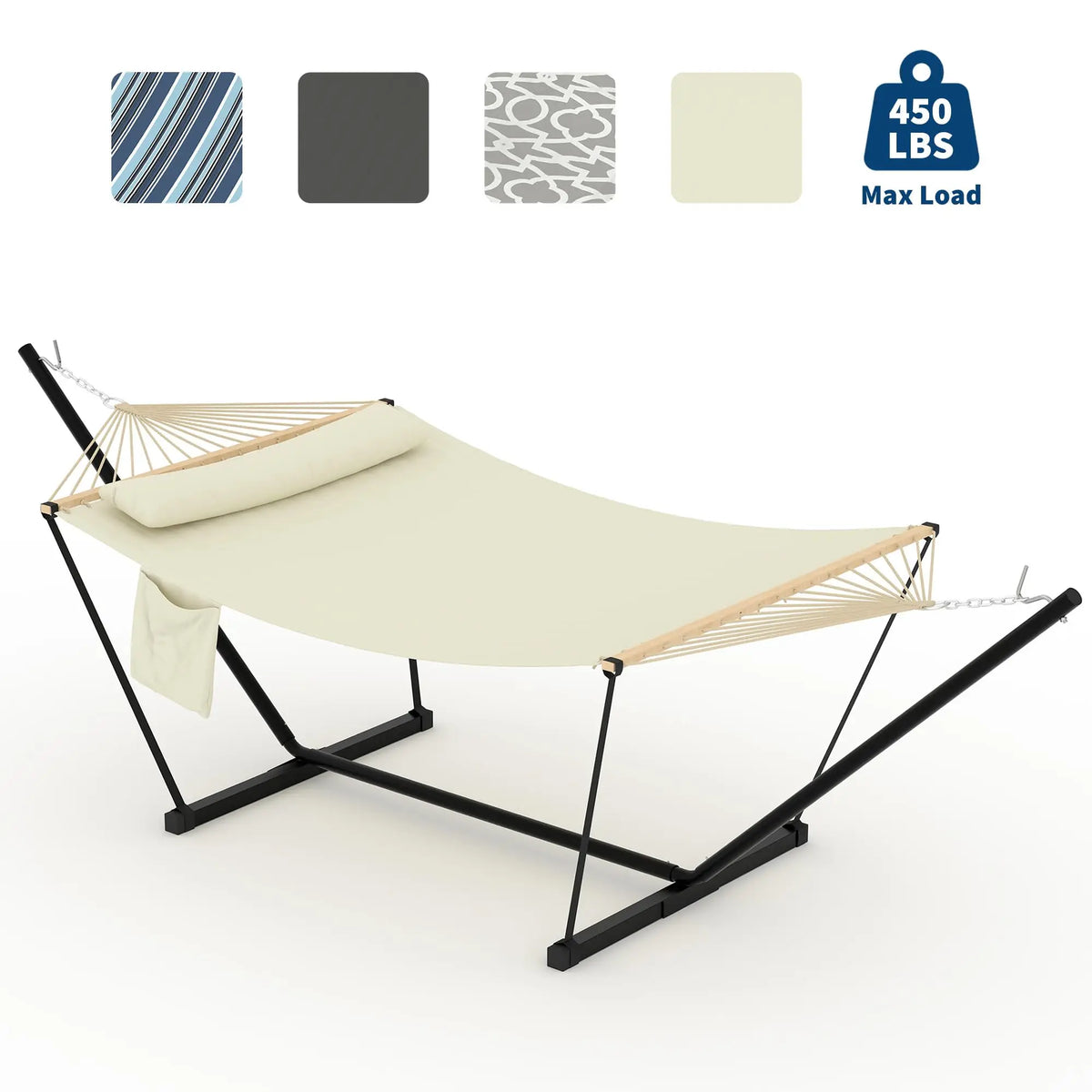 Cotton Hammock with Portable Steel Stand for Outdoor Camping