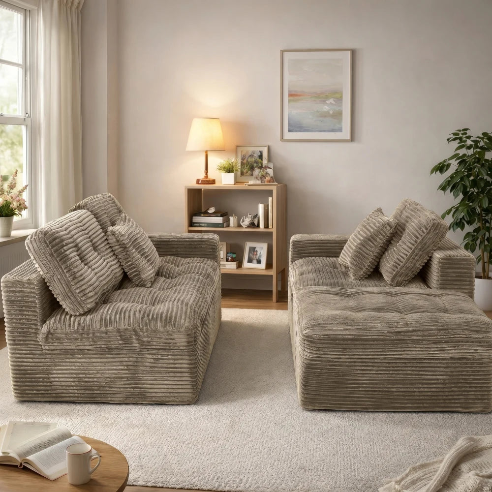 Modular Cloud Sofa Set With Movable Ottoman And Plush Cushions
