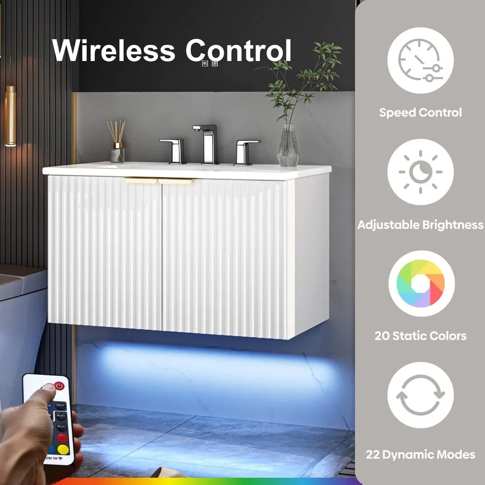 Floating Wall Mounted Vanity Cabinet With Integrated LED Light
