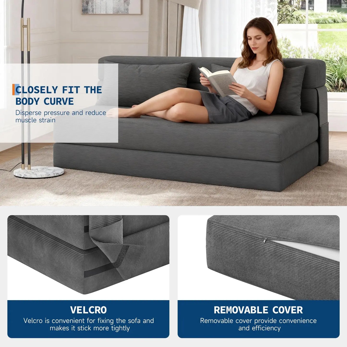 HobbyLane 4-in-1 Folding Sofa Bed Corduroy Loveseat