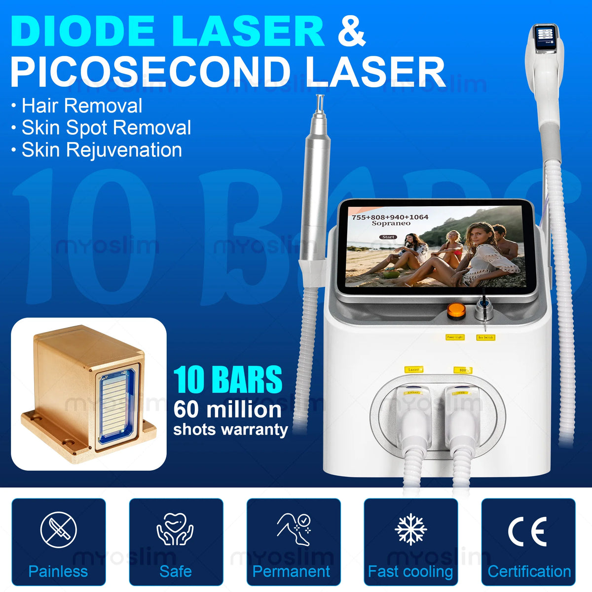 Myoslim 5000W Diode Hair Removal And Skin Rejuvenation Machine
