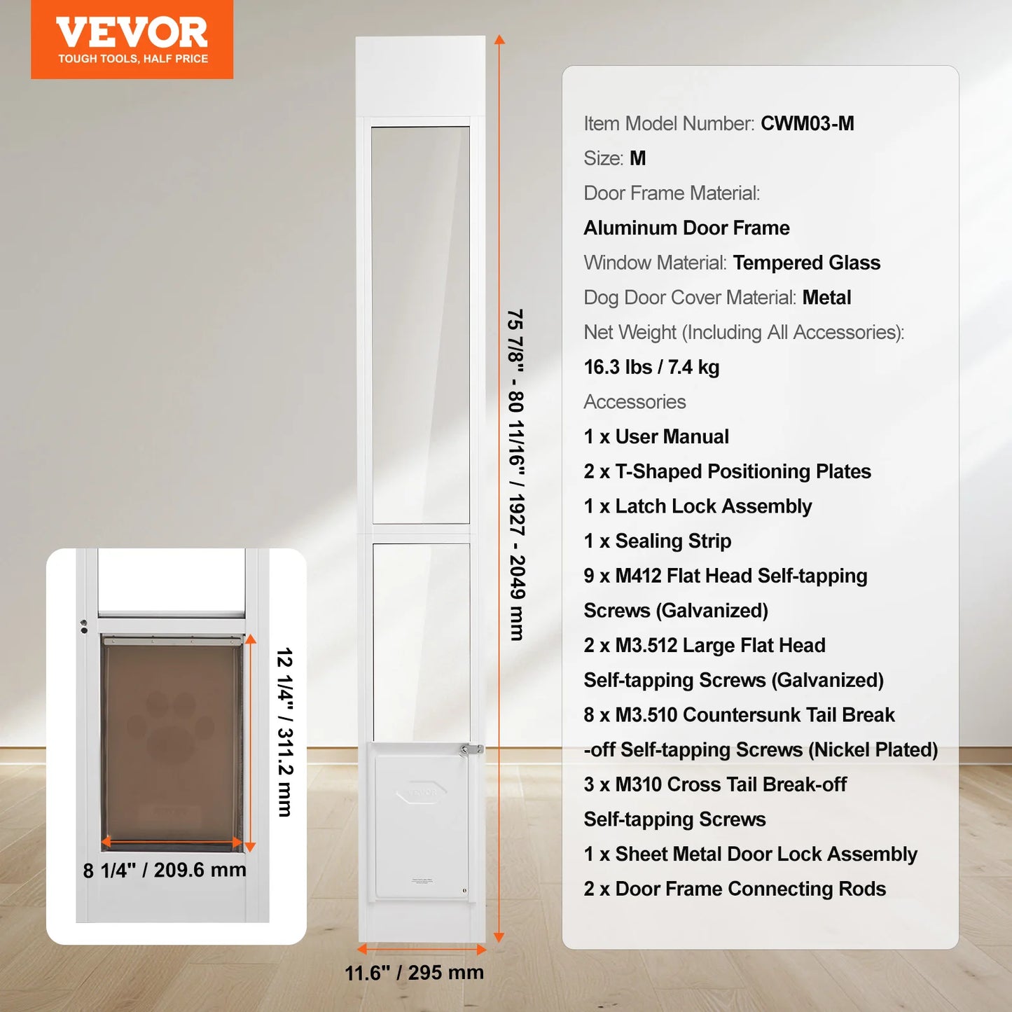 Adjustable Height Sliding Glass Dog Door With Aluminum Frame
