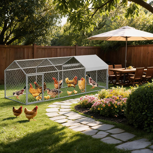 HiMISS Portable Metal Chicken Coop With UV Waterproof Cover