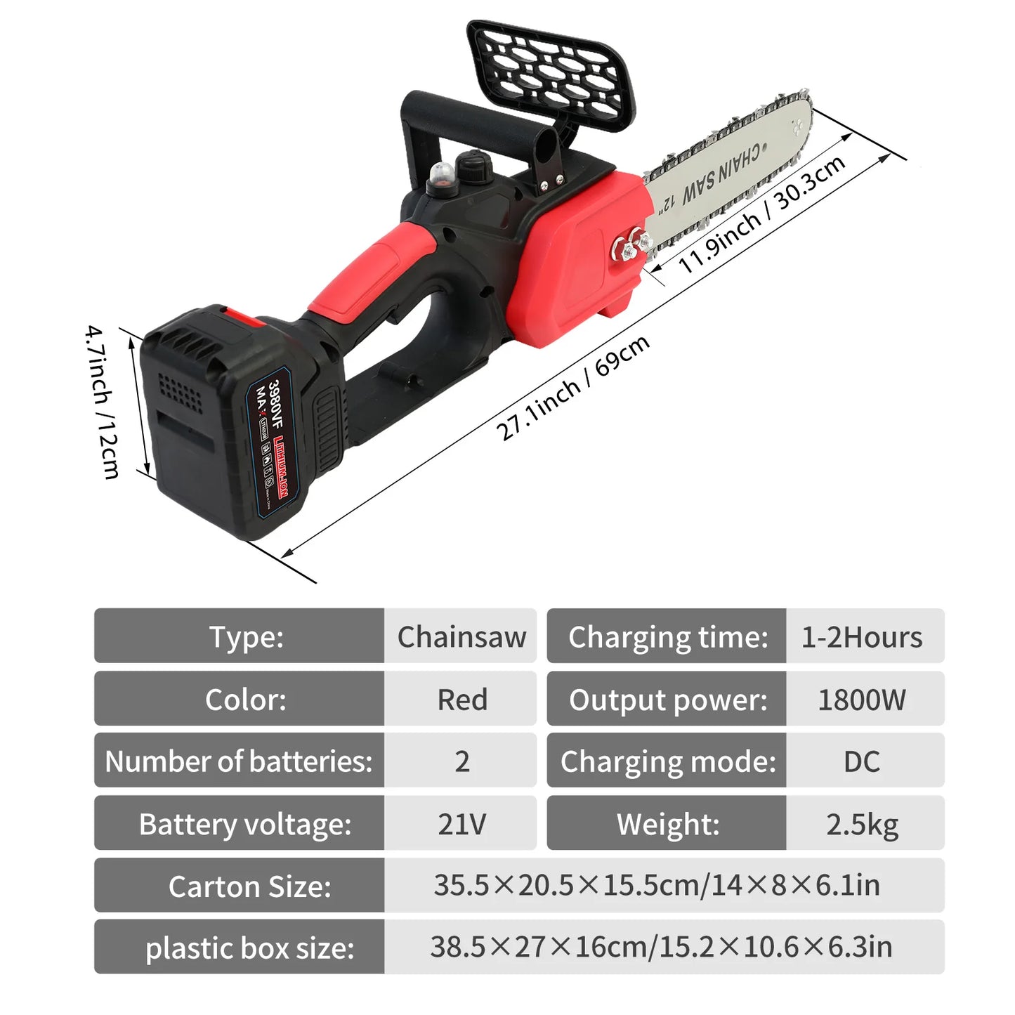 Cordless Chainsaw Brushless Electric Power Tool 1800W For Wood Cutting