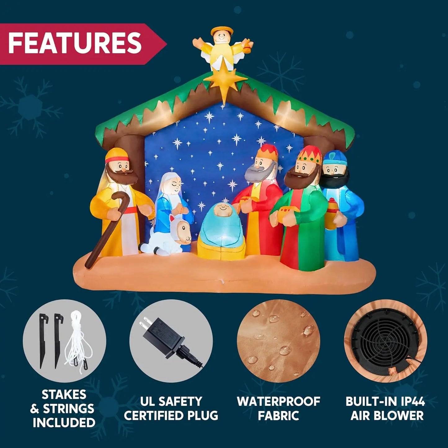 Joyfy Nativity Scene Inflatable With LEDs For Christmas Yard Decor