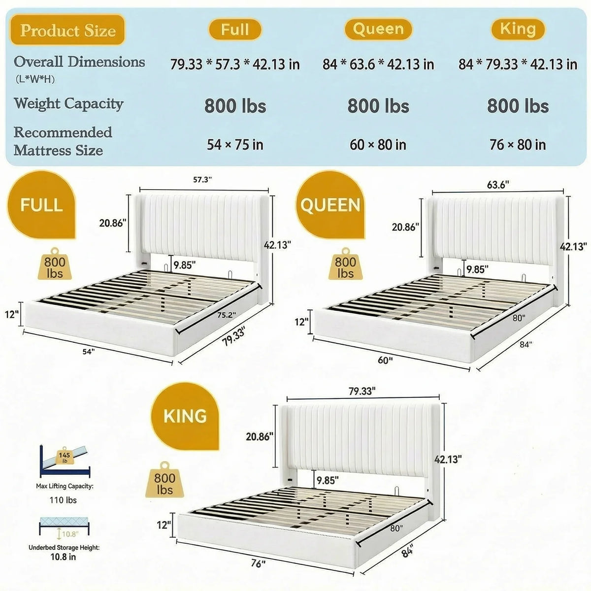 HOOMIC Upholstered Lift Up Storage Bed Frame With Hydraulic Support