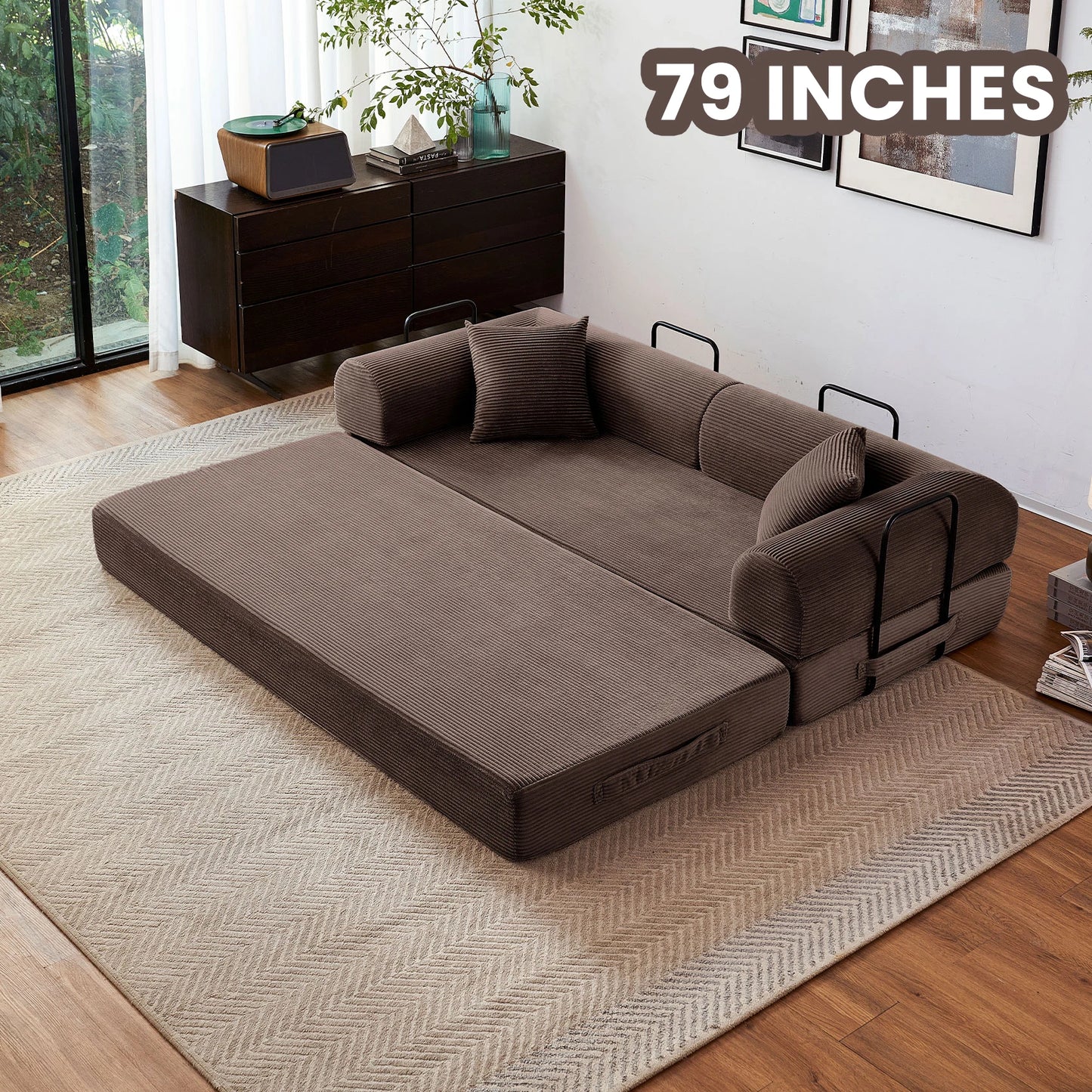 Modern Style I-Shaped Corduroy Futon Sleeper Sofa