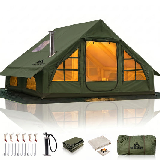 SENLEETO Inflatable Glamping Tent With Waterproof Mat And Stove Jack