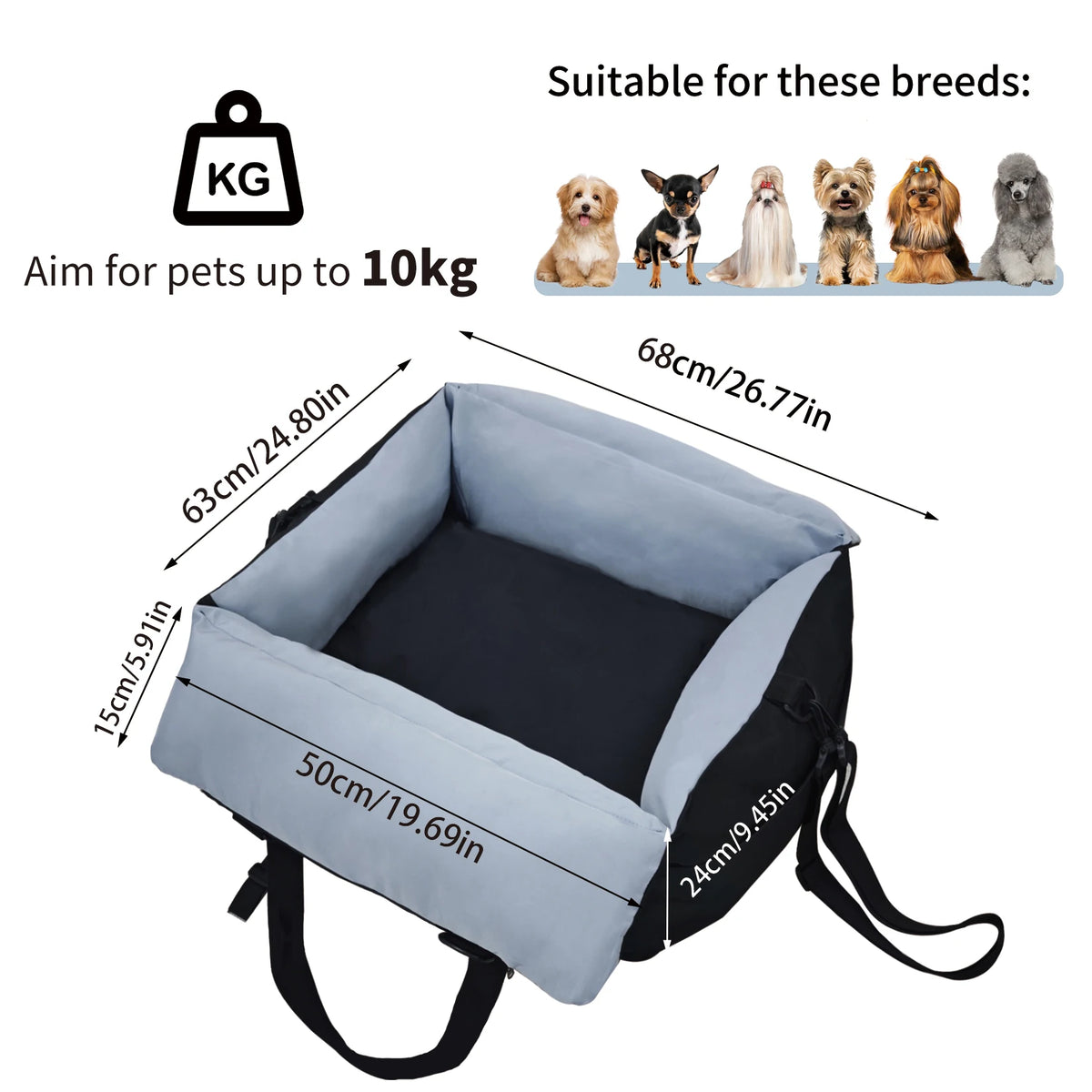 BORWART Portable Dog Booster Seat With Safety Belt And Cover