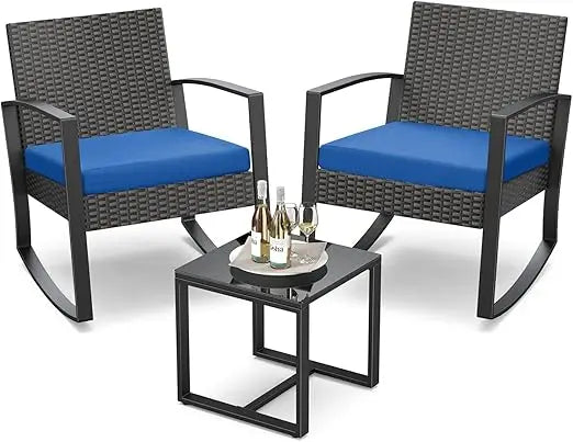 Outdoor Rattan Rocking Bistro Set With Coffee Table