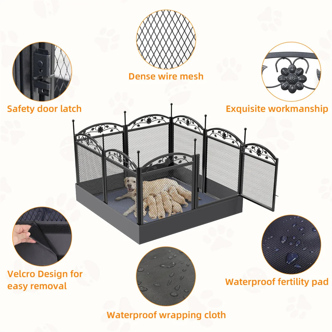 BINGOPAW 8 Panel Heavy Duty Dog Playpen Waterproof Whelping Pad