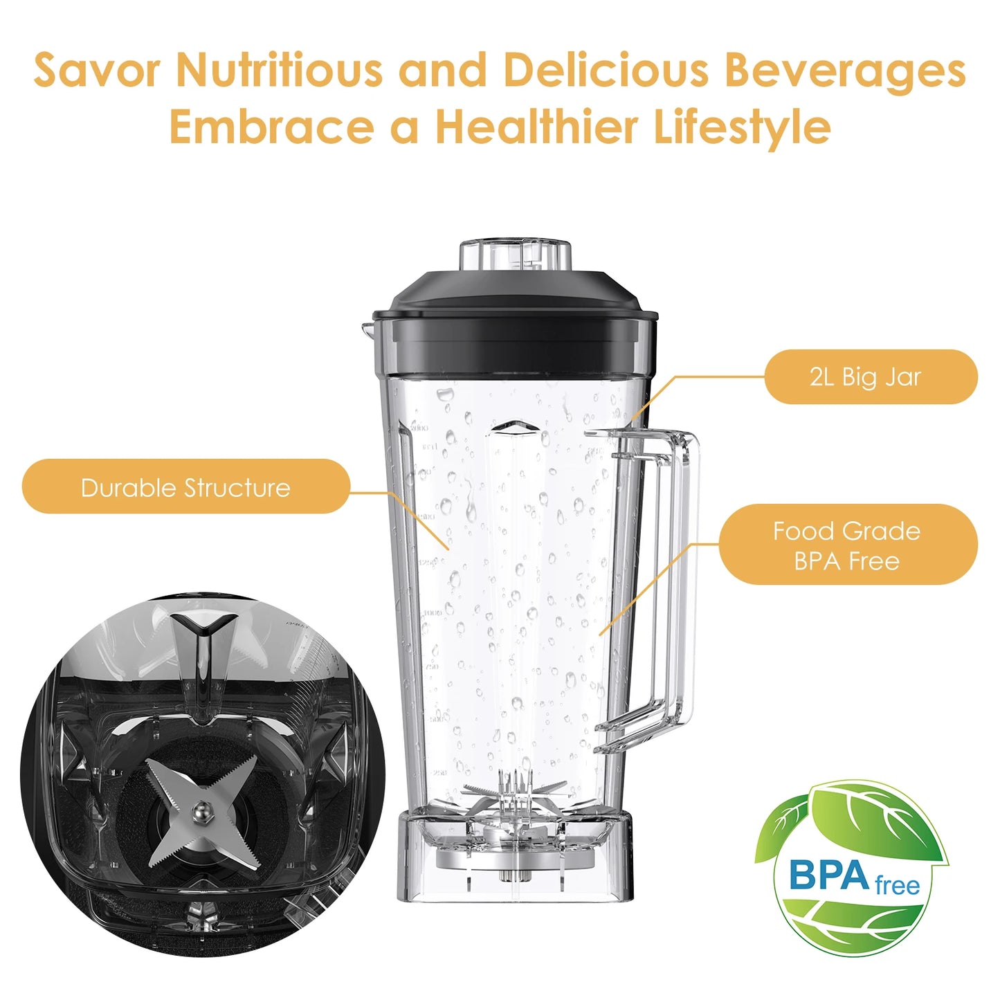 Biolomix BPA Free 2200W Heavy Duty Blender Mixer Juicer
