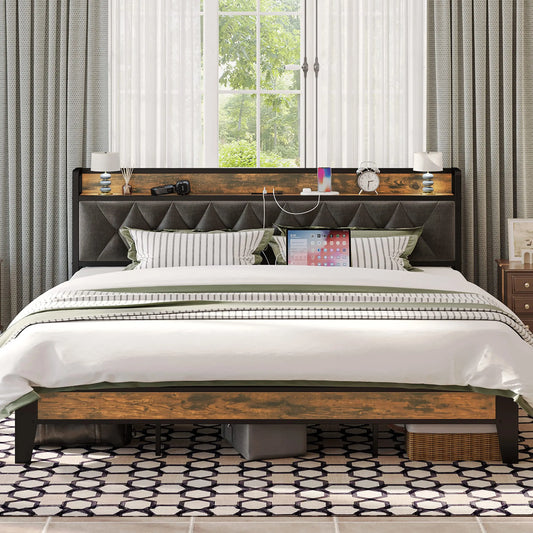 ANCTOR Bed Frame With Storage Headboard And Outlets