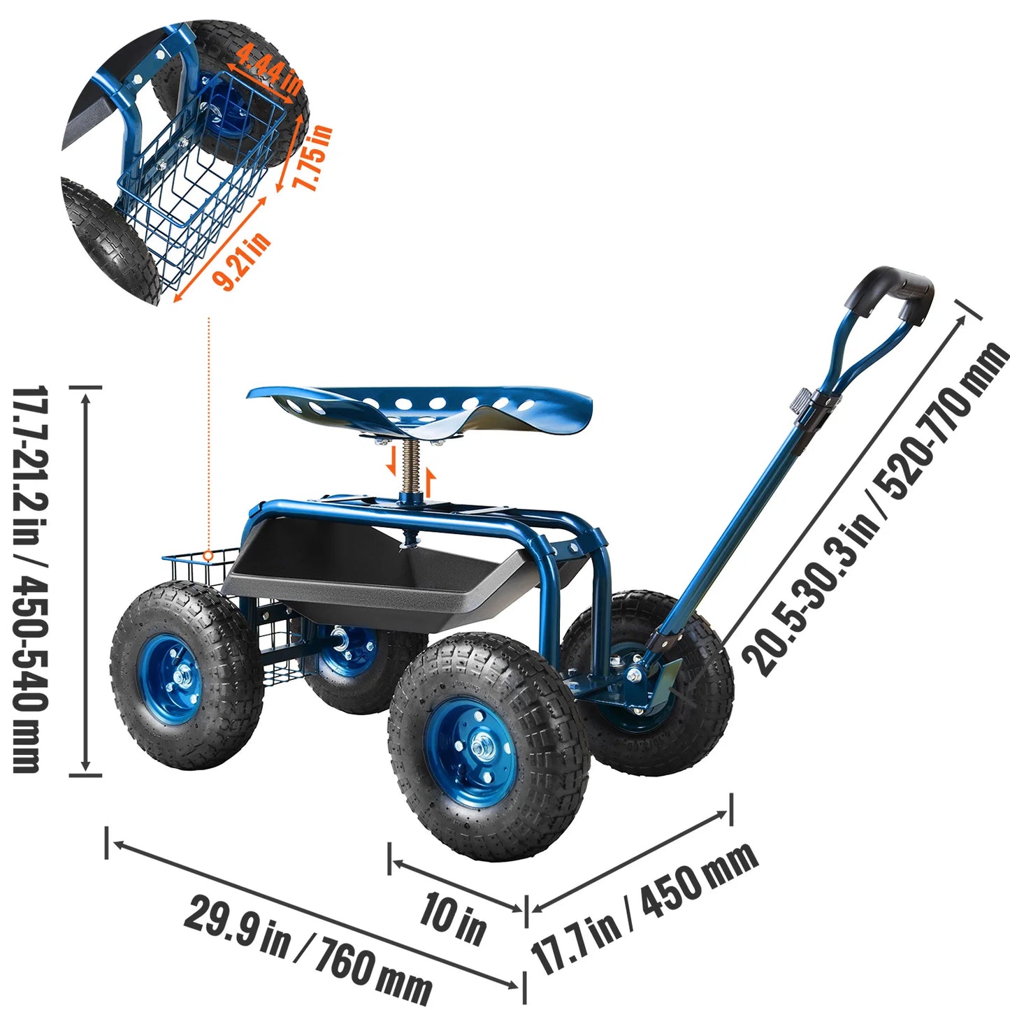SucceBuy Garden Cart Rolling Workseat With Wheels 360 Swivel Seat