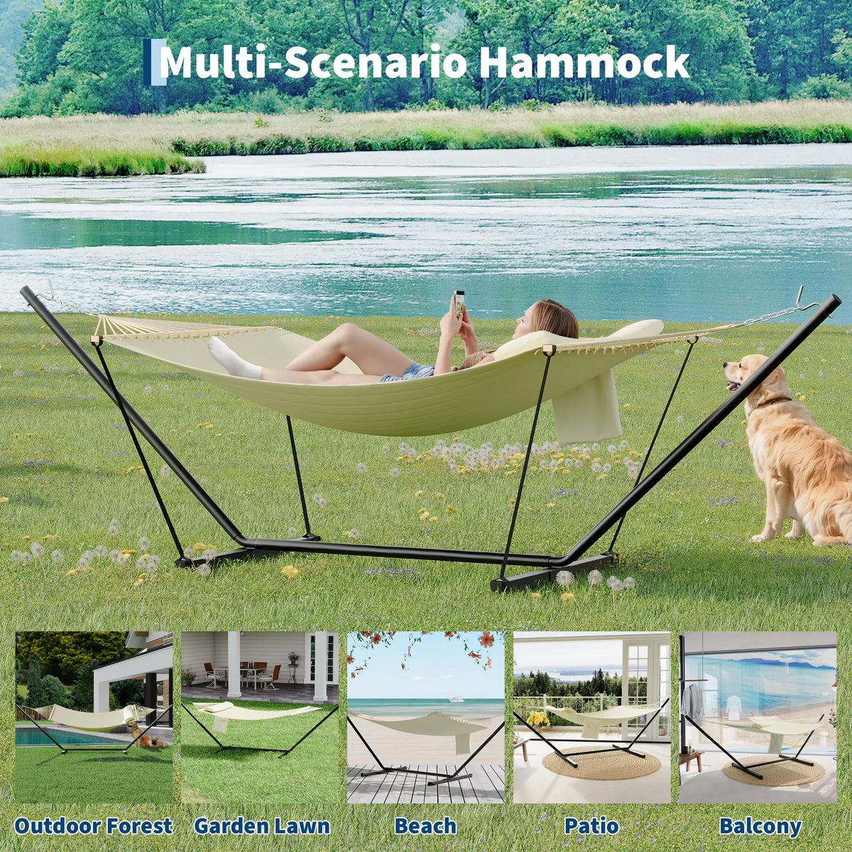 Cotton Hammock with Portable Steel Stand for Outdoor Camping
