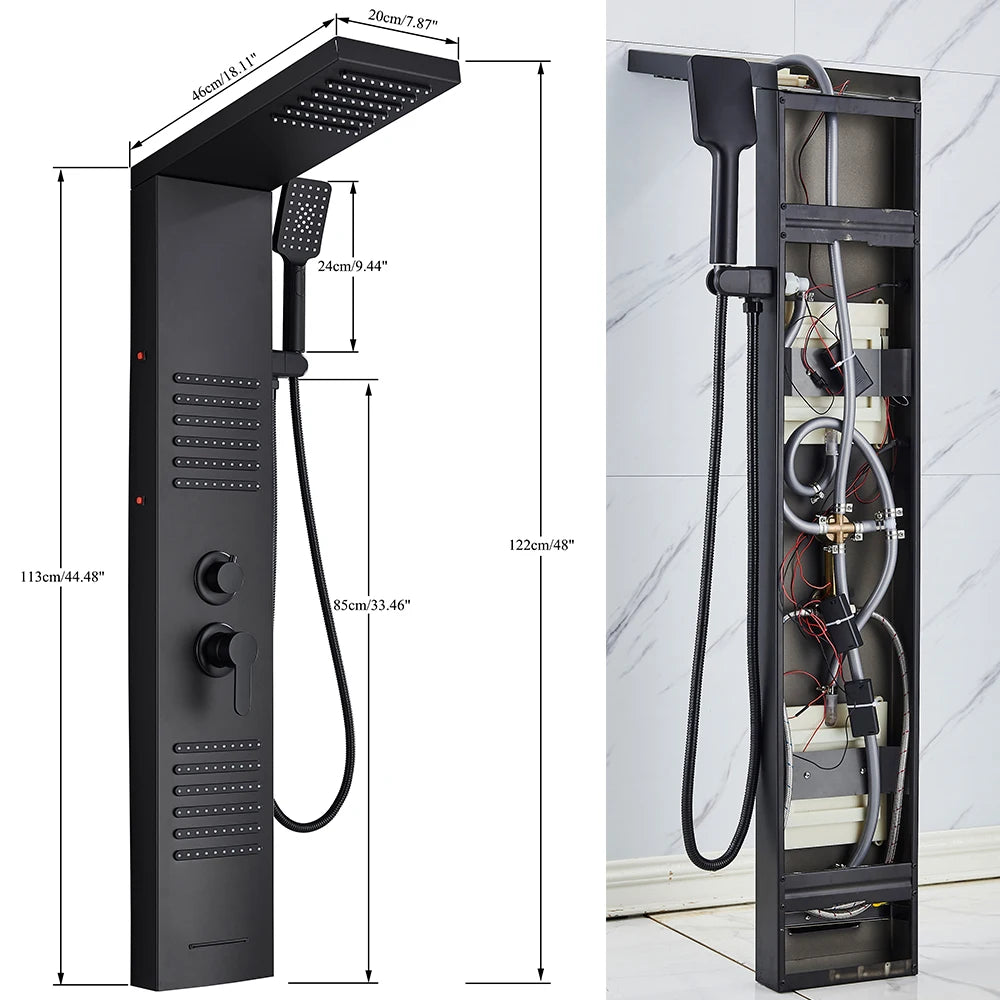 Rozin Shower Column LED Rainfall Bath Panel With Massage Jet