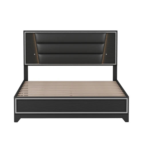 Queen Bed Upholstered 3 Piece Bedroom Set LED Lights Nightstands