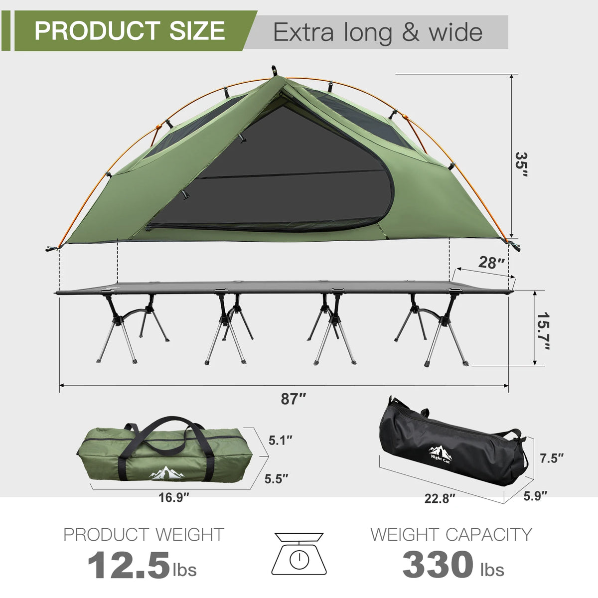 Night Cat One Person Waterproof Off Ground Camping Cot Tent