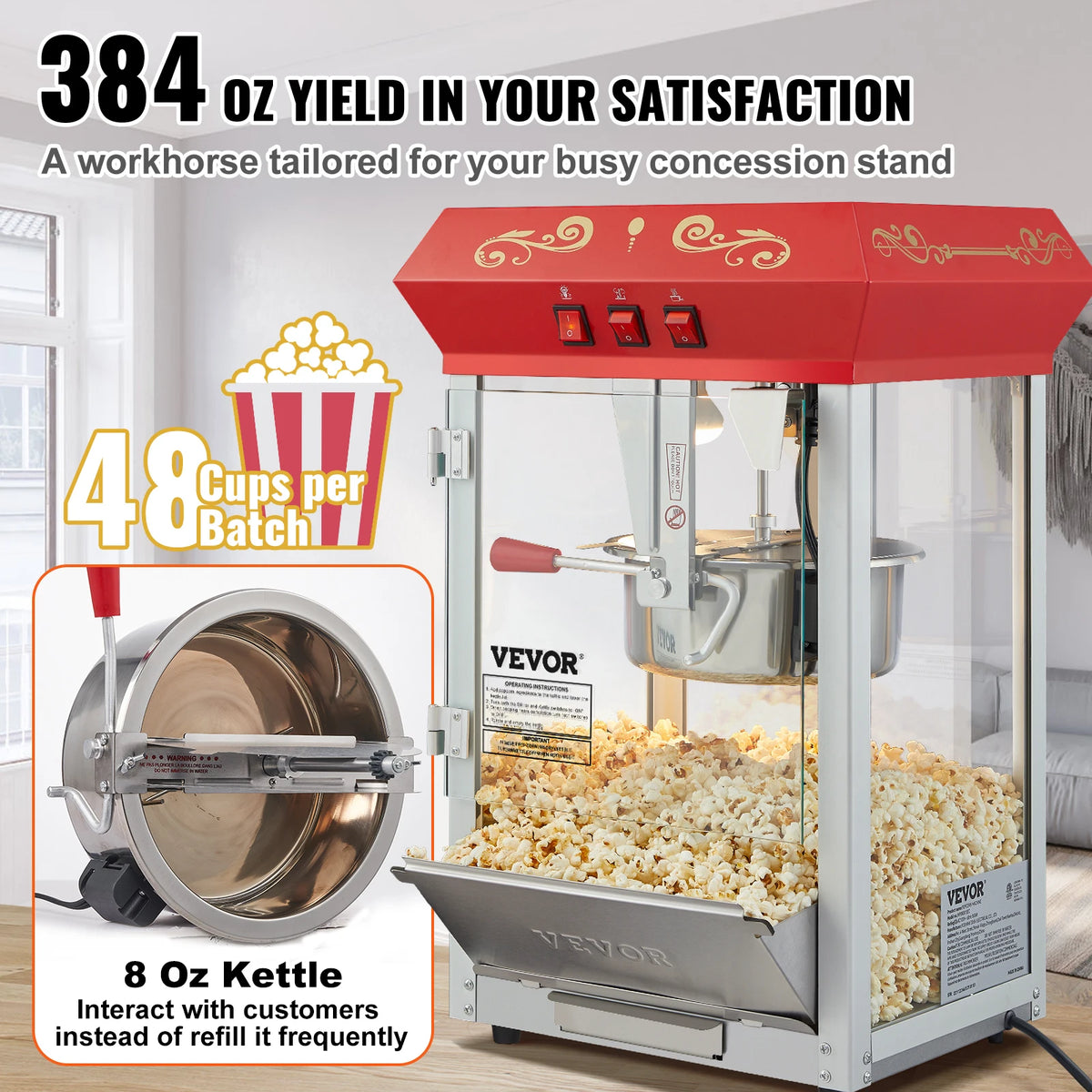 Succebuy Automatic Electric Commercial Popcorn Maker With Serving Spoon