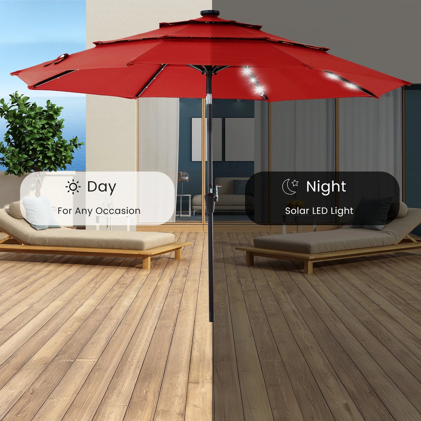 JHK Outdoor Solar Patio Umbrella With 32 LED Lights