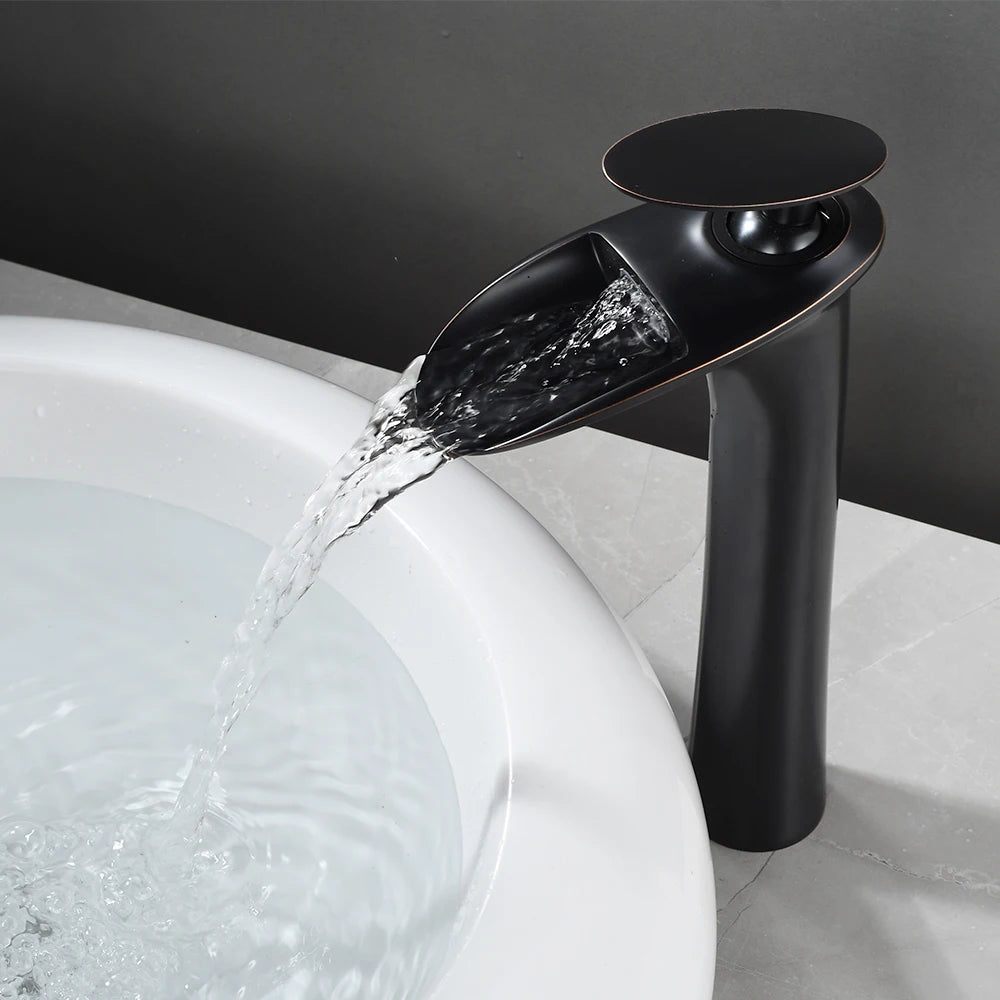 White Bathroom Basin Faucet Waterfall Lever Single Hole Mixer Tap