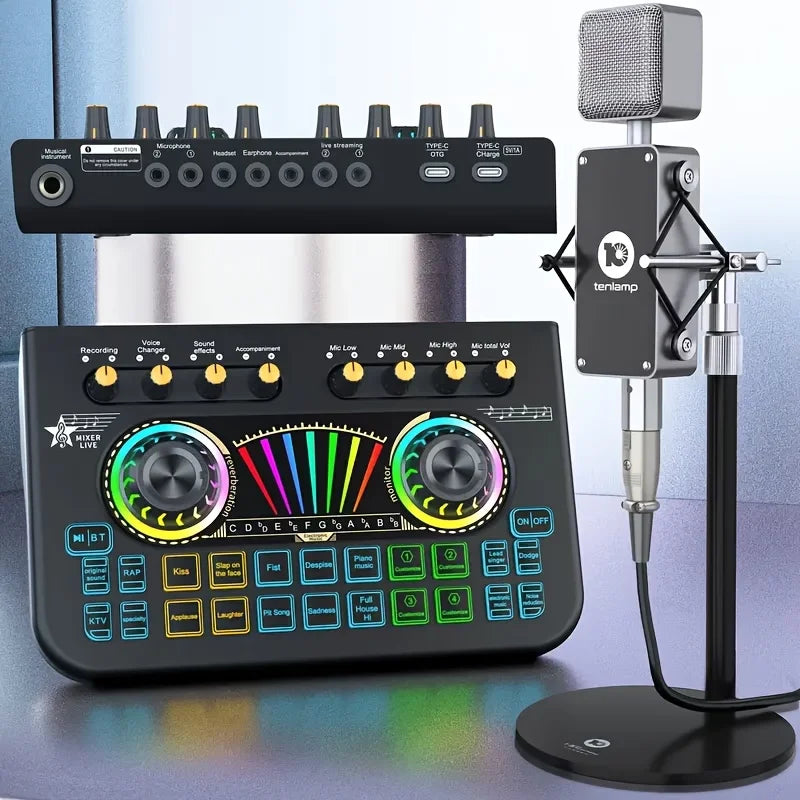Tenlamp Mic Mixer Set for Podcast Streaming and DJ Studio
