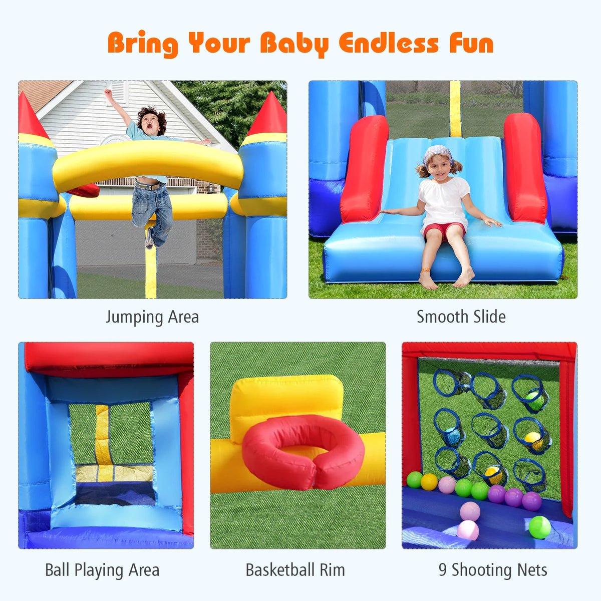 Multigot Inflatable Bounce House With Castle Slide And Basketball Hoop