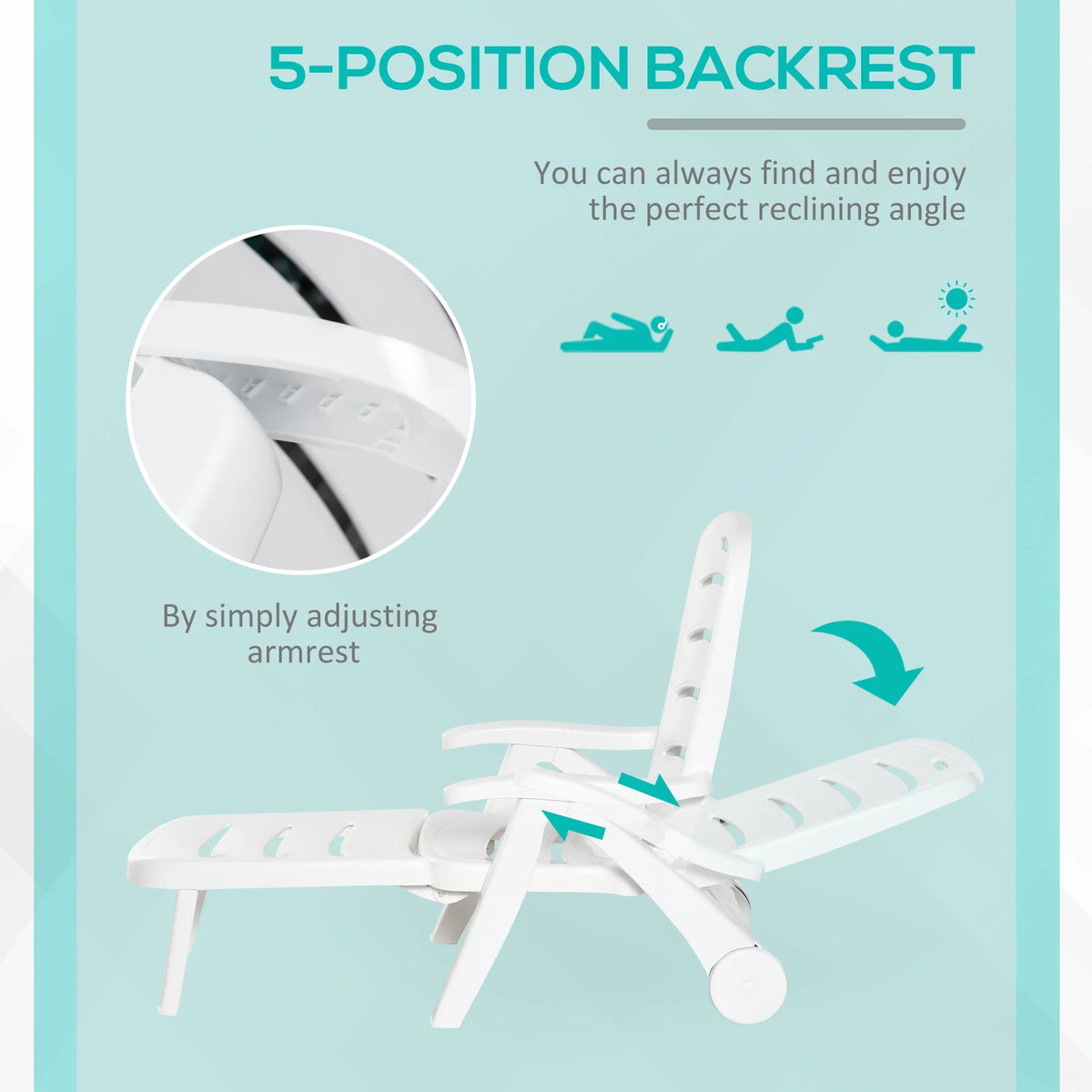 Outsunny Folding Chaise Lounge Chair With Wheels And Reclining Back
