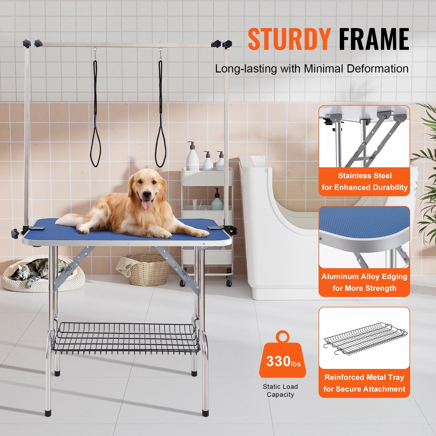 Grooming Table With Dual Arms And Clamp For Dogs Foldable