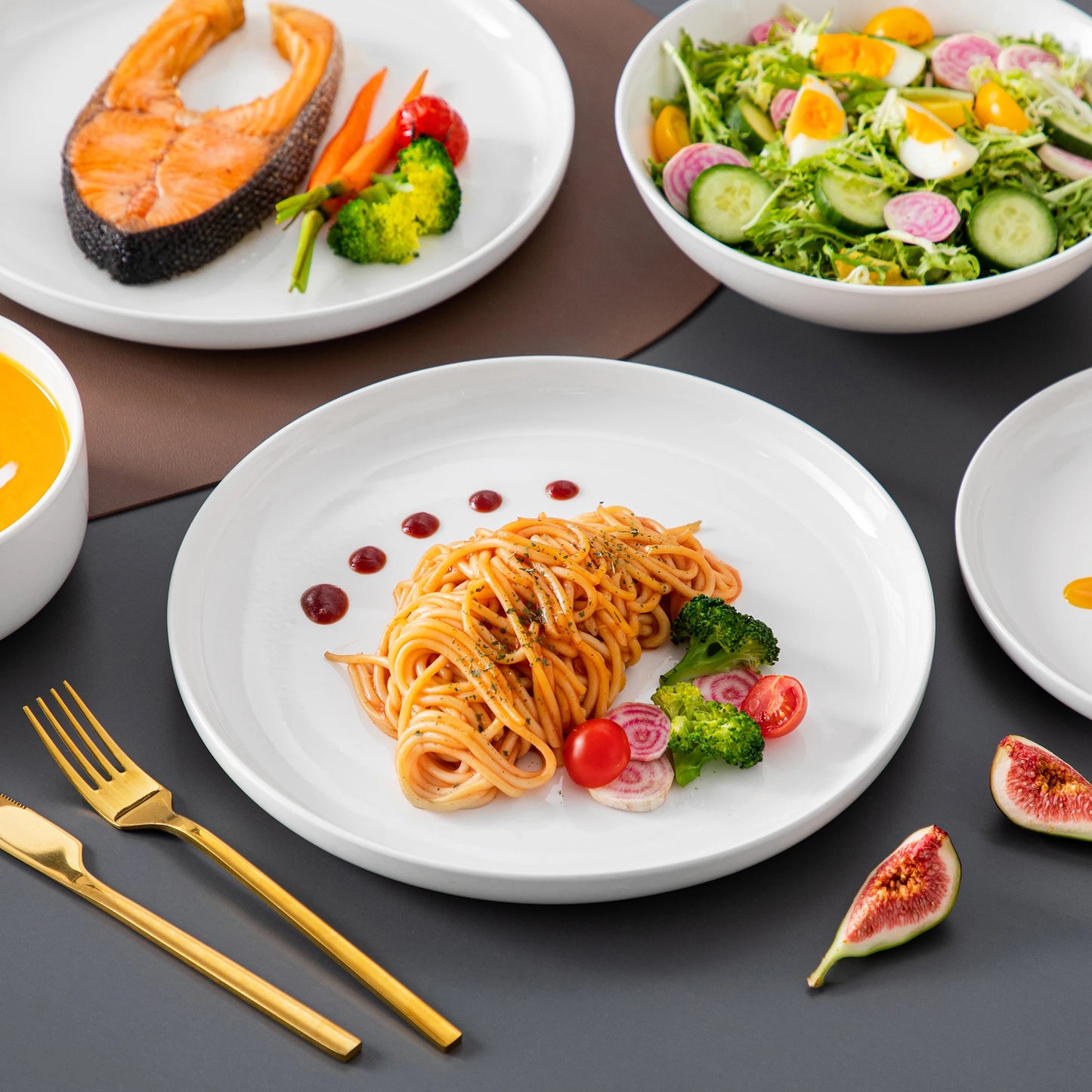 MALACASA Porcelain Dinnerware Set Curved Edge For Home And Restaurant