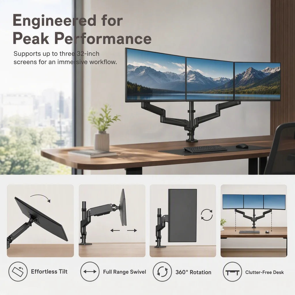 K Kyspho Articulating Triple Monitor Mount For Home Office